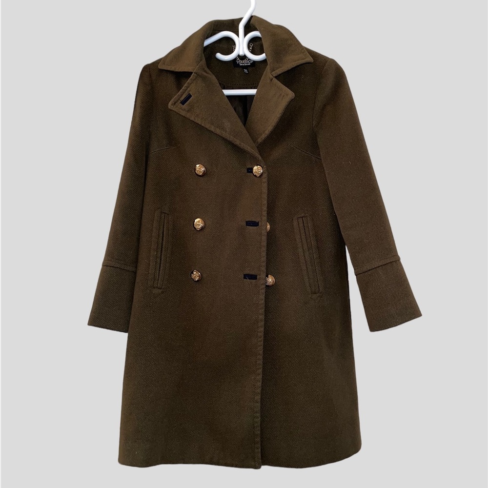 topshop khaki green blazer peacoat with gold buttons minimalist clean girl chic